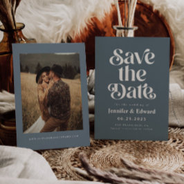 Retro Blue Wedding Save The Date