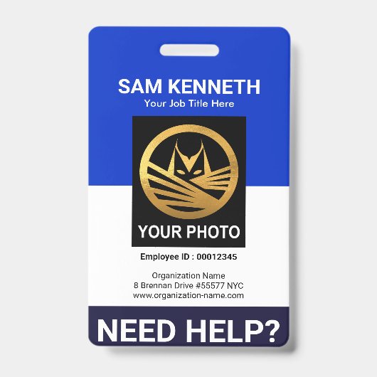 Retro Blue White Column Medizinisches Personal ID Ausweis (Front)