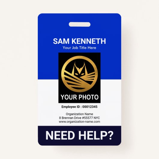 Retro Blue White Column Medizinisches Personal ID  Ausweis (Vorderseite)