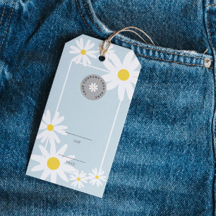 Retro Blue & White Daisy Business-Logo Preis hänge Geschenkanhänger