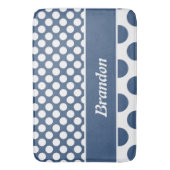 Retro Blue & White Polka Dot Name Badematte (Vorderseite Vertikal)
