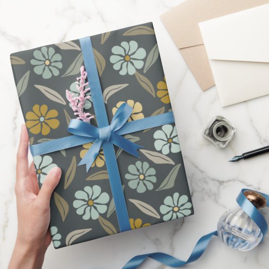Retro Blue & Yellow Blume Geschenkpapier (Schenken)