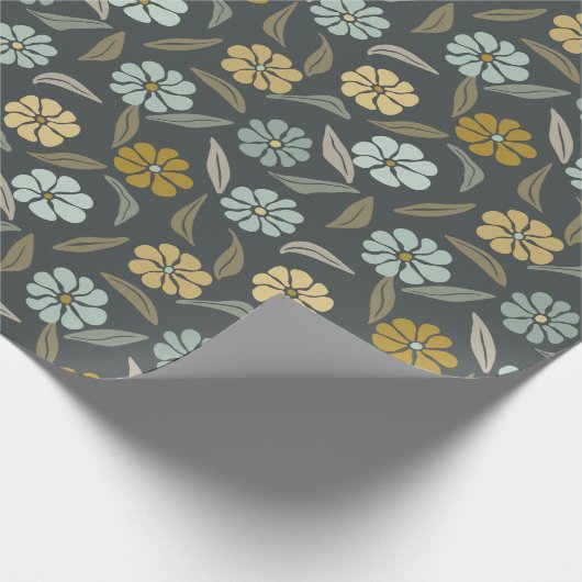 Retro Blue & Yellow Blume Geschenkpapier (Ecke)