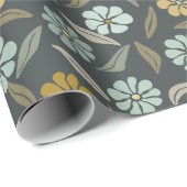 Retro Blue & Yellow Blume Geschenkpapier (Rolleneckpunkt)