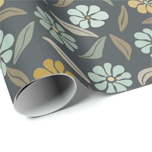 Retro Blue & Yellow Blume Geschenkpapier (Rolleneckpunkt)