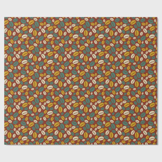 Retro Blue Yellow Brown Java Coffee Boans Muster Geschenkpapier (Flach)