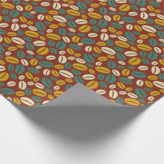 Retro Blue Yellow Brown Java Coffee Boans Muster Geschenkpapier (Ecke)