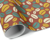 Retro Blue Yellow Brown Java Coffee Boans Muster Geschenkpapier (Rolleneckpunkt)