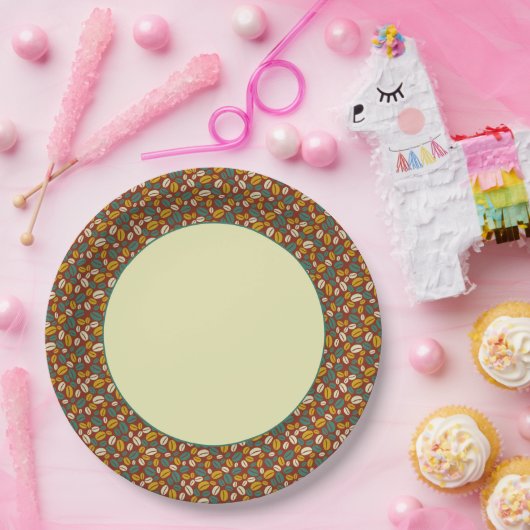 Retro Blue Yellow Brown Java Coffee Boans Muster Pappteller (Party)