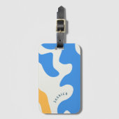 Retro Blue Yellow Green Bio Name Gepäckanhänger (Vorderseite Vertikal)