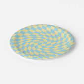 Retro Blue Yellow Karos Warmer Checkerboard Pappteller (Schrägansicht)