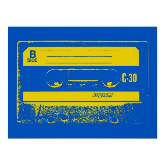 Retro Blue & Yellow Kassettenband Poster (Vorderseite)