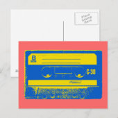 Retro Blue & Yellow Kassettenband Postkarte (Vorne/Hinten)