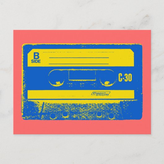 Retro Blue & Yellow Kassettenband Postkarte (Vorderseite)