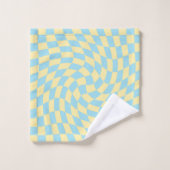 Retro Blue Yellow Pastor Warped Checkerboard Badhandtuch Set (Waschlappen)