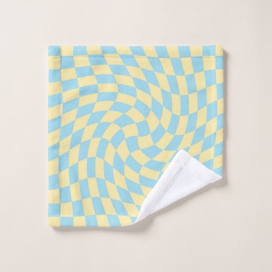 Retro Blue Yellow Pastor Warped Checkerboard Badhandtuch Set (Waschlappen)