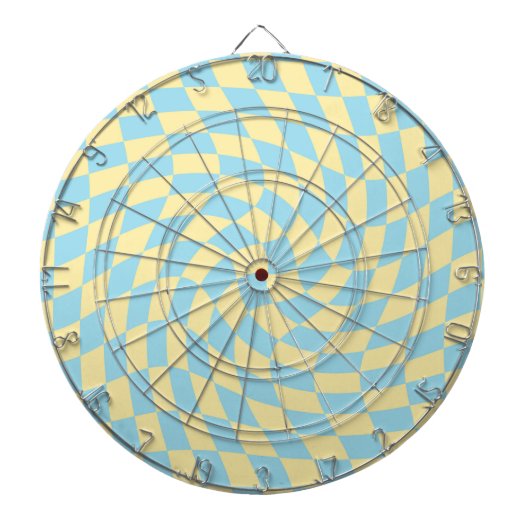 Retro Blue Yellow Pastor Warped Checkerboard Dartscheibe (vorne)