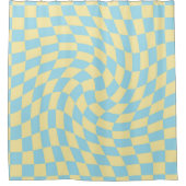 Retro Blue Yellow Pastor Warped Checkerboard Duschvorhang (Vorderseite)