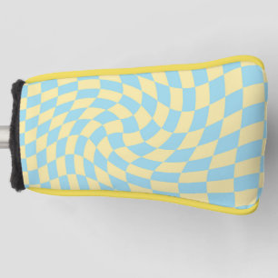 Retro Blue Yellow Pastor Warped Checkerboard Golf Headcover