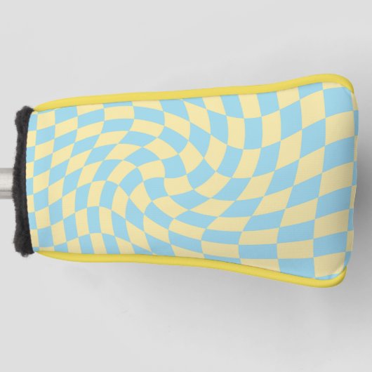Retro Blue Yellow Pastor Warped Checkerboard Golf Headcover (Vorderseite)