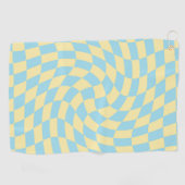 Retro Blue Yellow Pastor Warped Checkerboard Golfhandtuch (Horizontal)