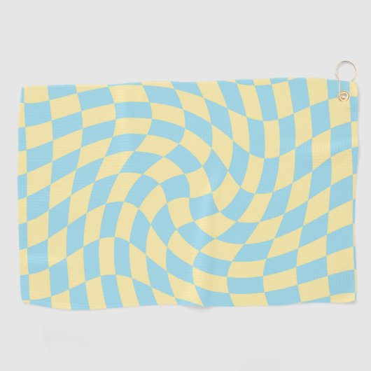 Retro Blue Yellow Pastor Warped Checkerboard Golfhandtuch (Horizontal)
