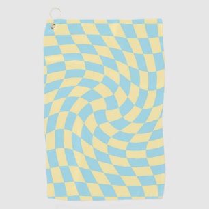 Retro Blue Yellow Pastor Warped Checkerboard Golfhandtuch