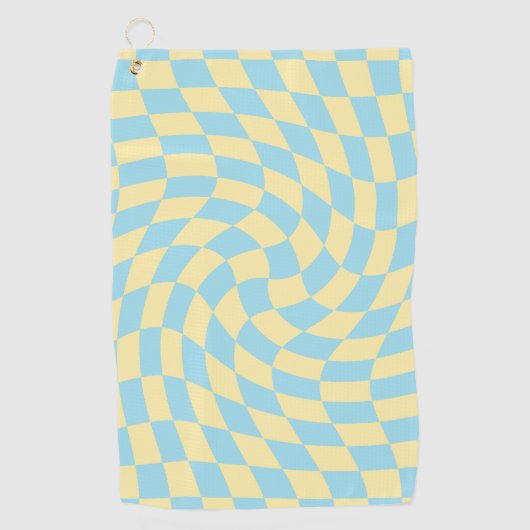 Retro Blue Yellow Pastor Warped Checkerboard Golfhandtuch (Vorderseite)