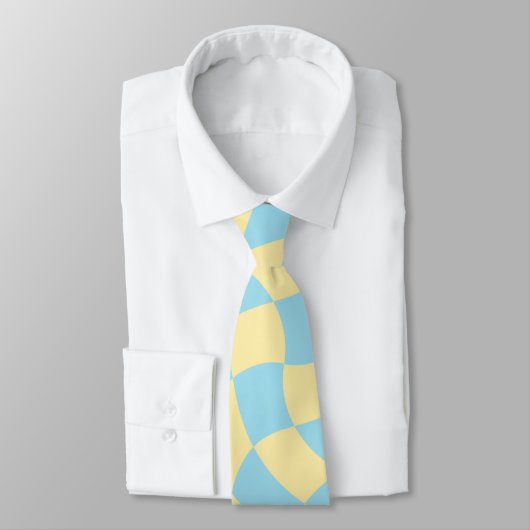 Retro Blue Yellow Pastor Warped Checkerboard Krawatte (Gebunden)