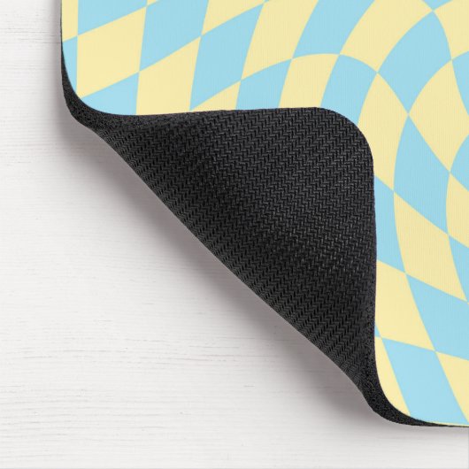 Retro Blue Yellow Pastor Warped Checkerboard Mousepad (Ecke)