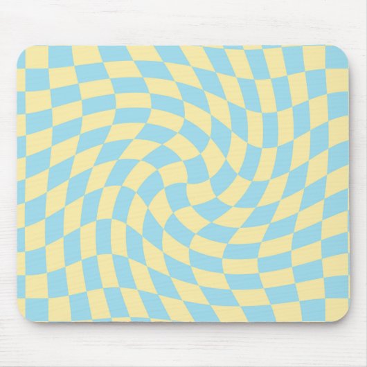 Retro Blue Yellow Pastor Warped Checkerboard Mousepad (Vorne)