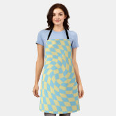 Retro Blue Yellow Pastor Warped Checkerboard Schürze (Getragen)
