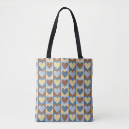 Retro Blue Yellow Tan Hearts Muster Tasche