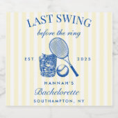 Retro Blue & Yellow Tennis Bachelorette Schaumweinetikett (Einzelnes Label)