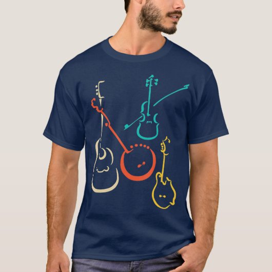 Retro bluegrass guitars banjos fiddles mandolins T-Shirt (Vorderseite)