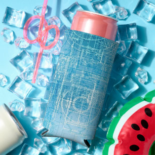 Retro Blueprint Seltzer Can Cooler Selters Dosenkühler
