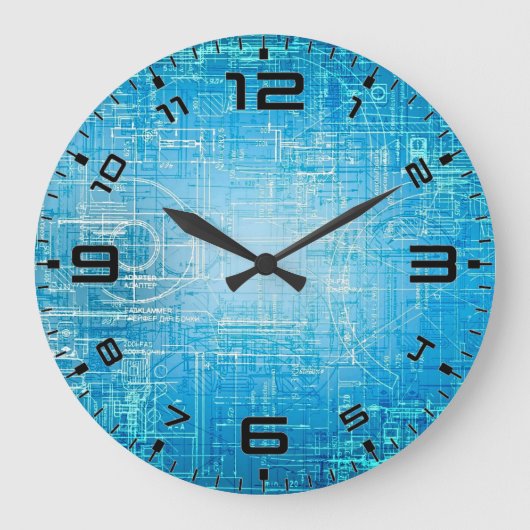 Retro Blueprint Wall Clock Art Große Wanduhr (Vorderseite)