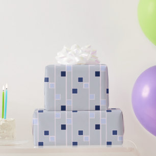 Retro Blues Streifen und Quadrate Geschenkpapier