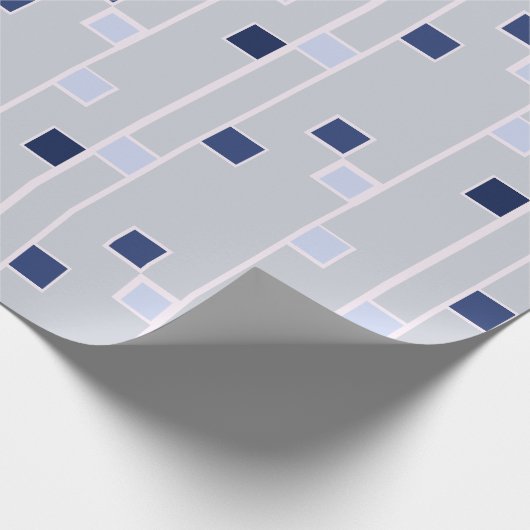 Retro Blues Streifen und Quadrate Geschenkpapier (Ecke)