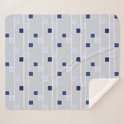 Retro Blues Streifen und Quadrate Sherpadecke (Vorderseite (Horizontal))
