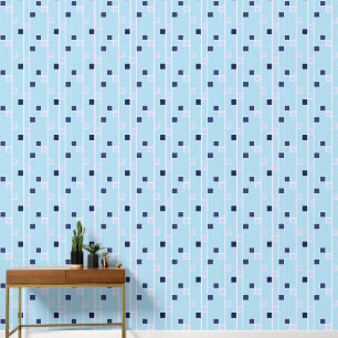 Retro Blues Streifen und Quadrate Tapete