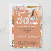 Retro Blume 50. Geburtstag Einladung mit Foto (Vorderseite)