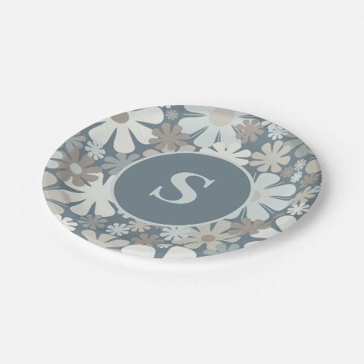 Retro Blume 60er 70er Ästhetische Bläschen Pappteller (Schrägansicht)