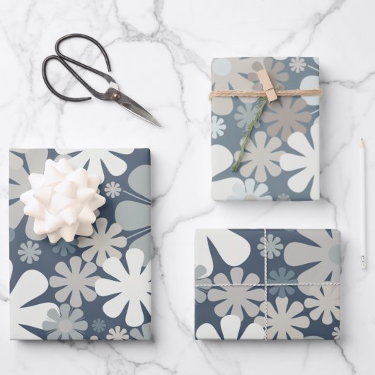 Retro Blume 60er 70er Ästhetische Blumenmuster Geschenkpapier Set (Vorderseite)