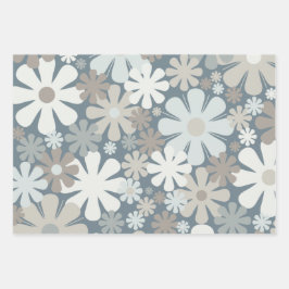 Retro Blume 60er 70er Ästhetisches Blumenmuster Geschenkpapier Set