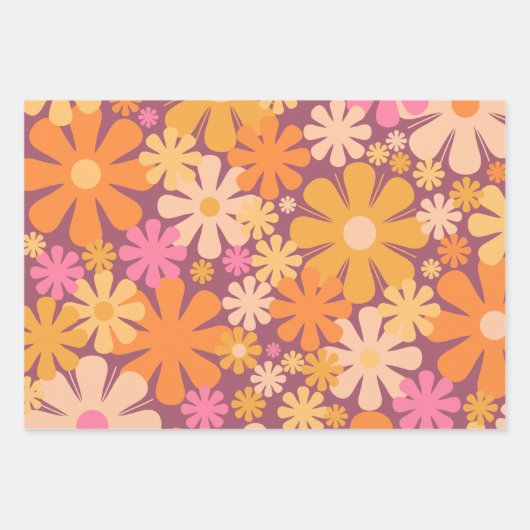 Retro Blume 60er 70er Ästhetisches Blumenmuster Geschenkpapier Set (Vorderseite 2)