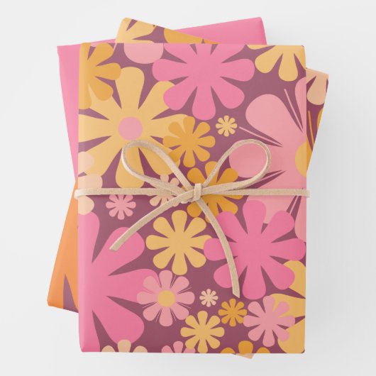 Retro Blume 60er 70er Ästhetisches Blumenmuster Geschenkpapier Set (Beispiel)
