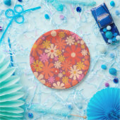 Retro Blume 60er 70er Ästhetisches Blumenmuster Pappteller (Party)