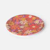 Retro Blume 60er 70er Ästhetisches Blumenmuster Pappteller (Schrägansicht)