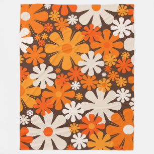 Retro-Blume 60er 70er Blumenmuster braune Orange Fleecedecke